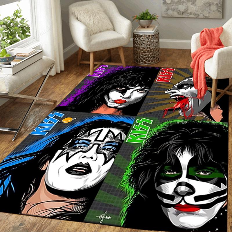 1Pc Kiss Band Portraits Rug, Office Carpet Indoor Outdoor Doormat, Non-Slip, Comfortable, Living, Christmas Halloween, Xmas Gift G1158