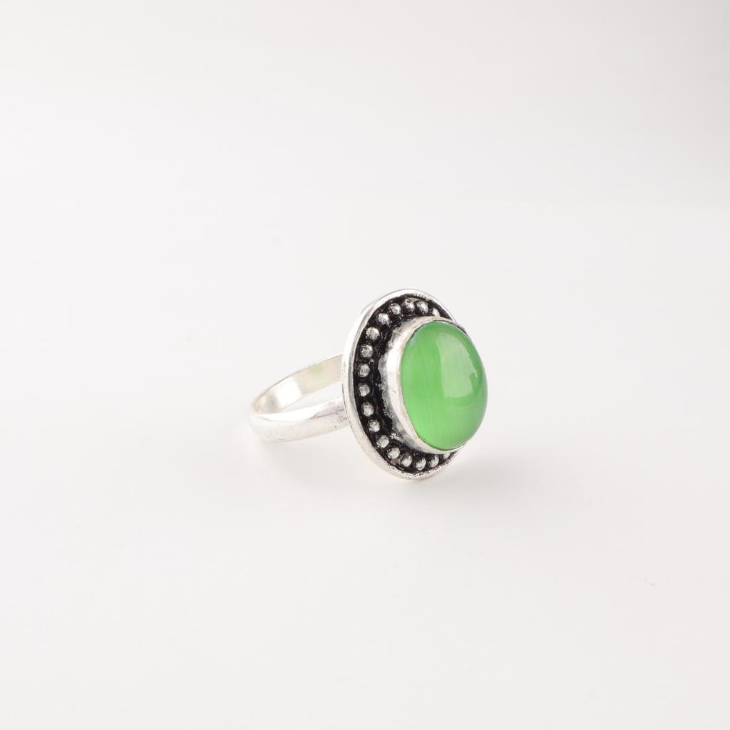 Green Cat's Eye Gemstone 925 Sterling Silver Jewelry Handmade Bridesmaid Ring RR-62-44