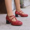 Q/Women's High Heel Single Shoes Spring/Summer New Vintage Comfortable Thick Heel Large Low Top Shoes