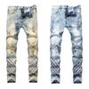 Мужские светлые ностальгические мотоциклетные джинсы с вышитыми отверстиями, прямые эластичные джинсы