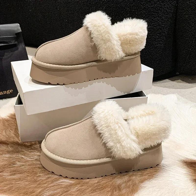 Осень-зима, новые зимние сапоги на толстой подошве, женские плюшевые утолщенные теплые плюшевые туфли, нескользящие, модные, универсальные, хлопковые тапочки