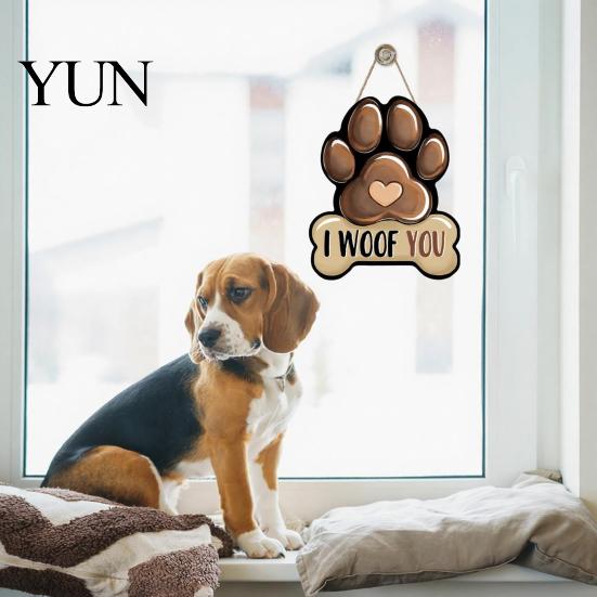 Indoor Pet House Accessory Wooden Welcome Sign for Front Door, Decorative Dog Paw Wall Hanging Plaque with Creative Animal Print Art Hemp Rope Lovers,