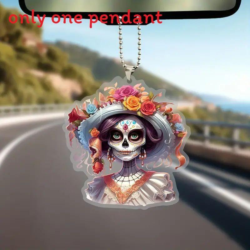 Car Acrylic Decor Halloween Skull Flower Hat Design Pendant For Auto Interior