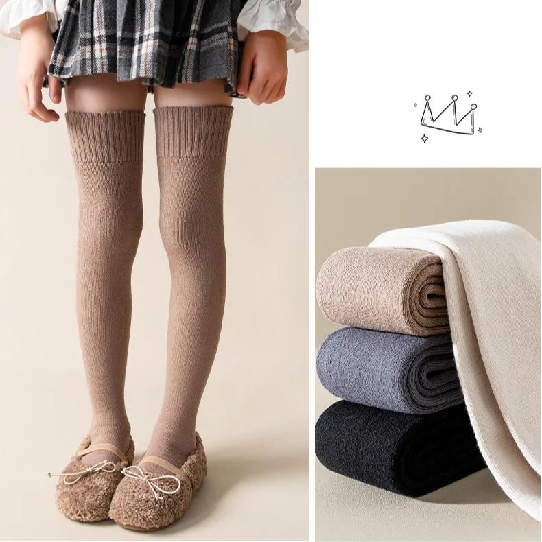 1 пара новых модных носков-чулок для детей, простые однотонные гольфы, осенне-зимние теплые утолщенные носки