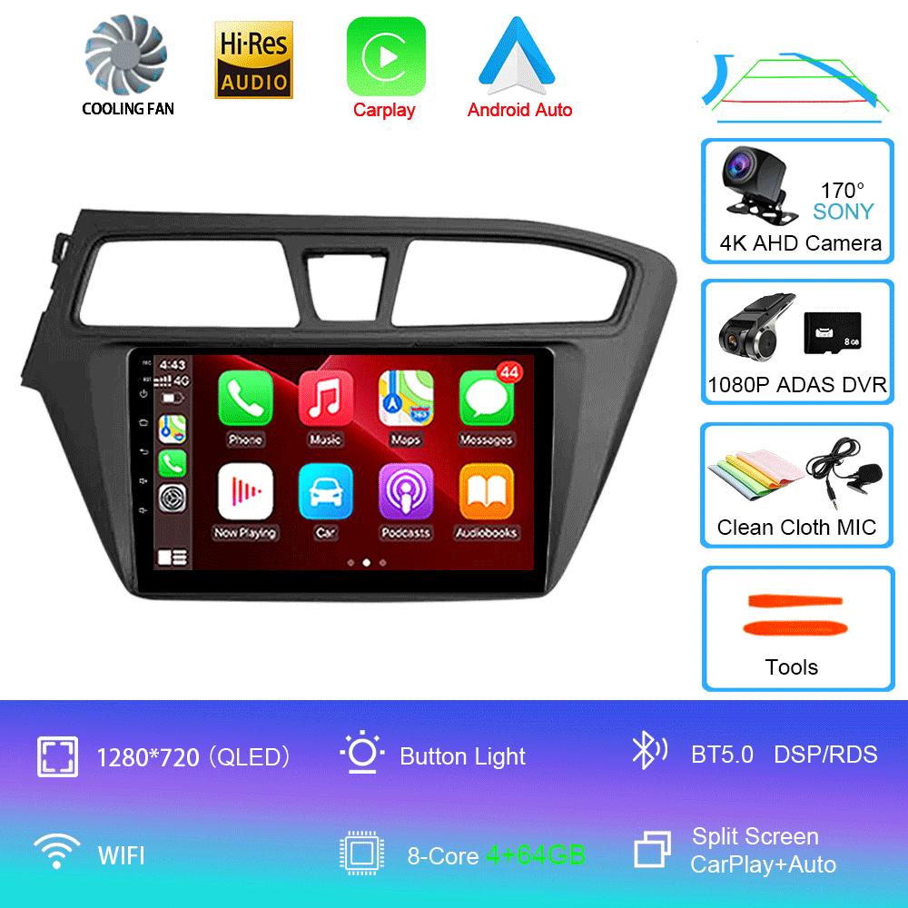 Android 14 WIFI+4G Автомагнитола для Hyundai I20 LHD 2015 2016 2017 2018 Стерео GPS Carplay Auto Мультимедийный Видеоплеер 360 Камера