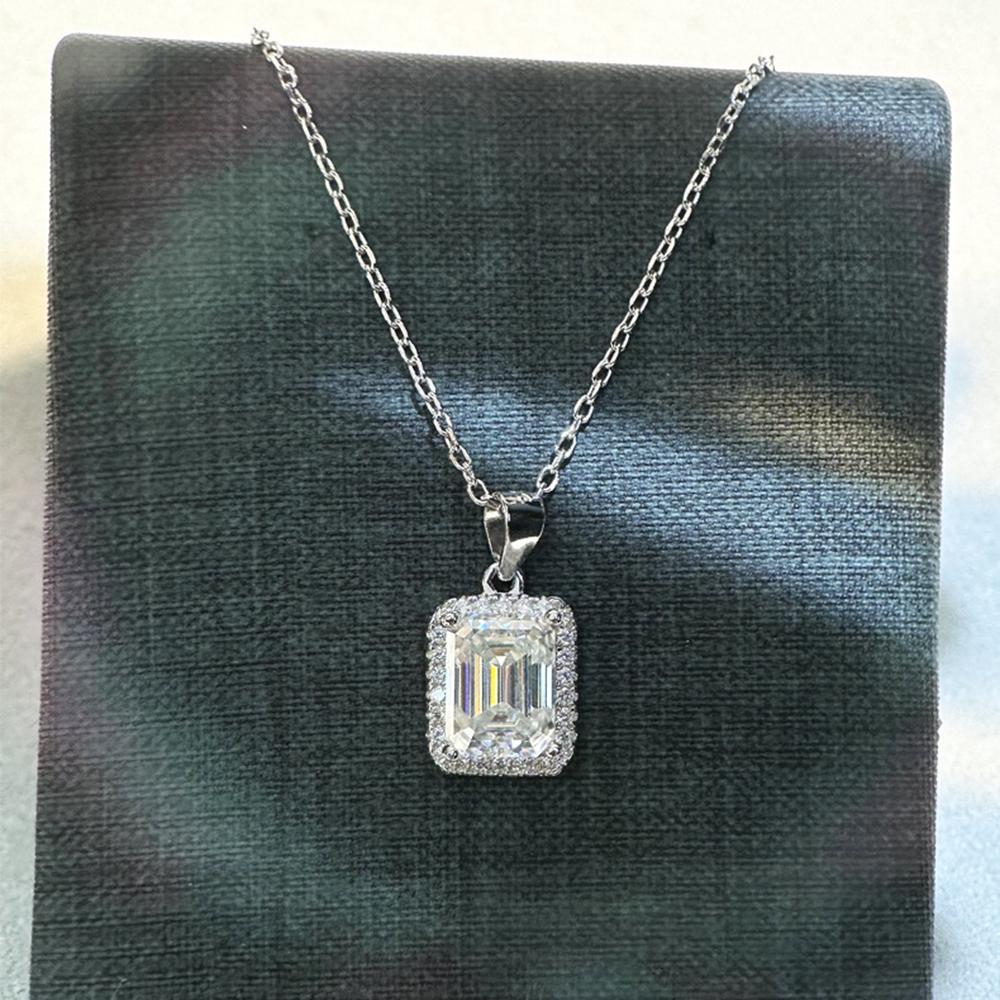 Vinregem 100% серебро 925 пробы VVS1 3EX D цвет изумрудной огранки 2-3CT настоящий муассанит с бриллиантом и драгоценным камнем кулон ожерелье изысканные ювелирные изделия GRA