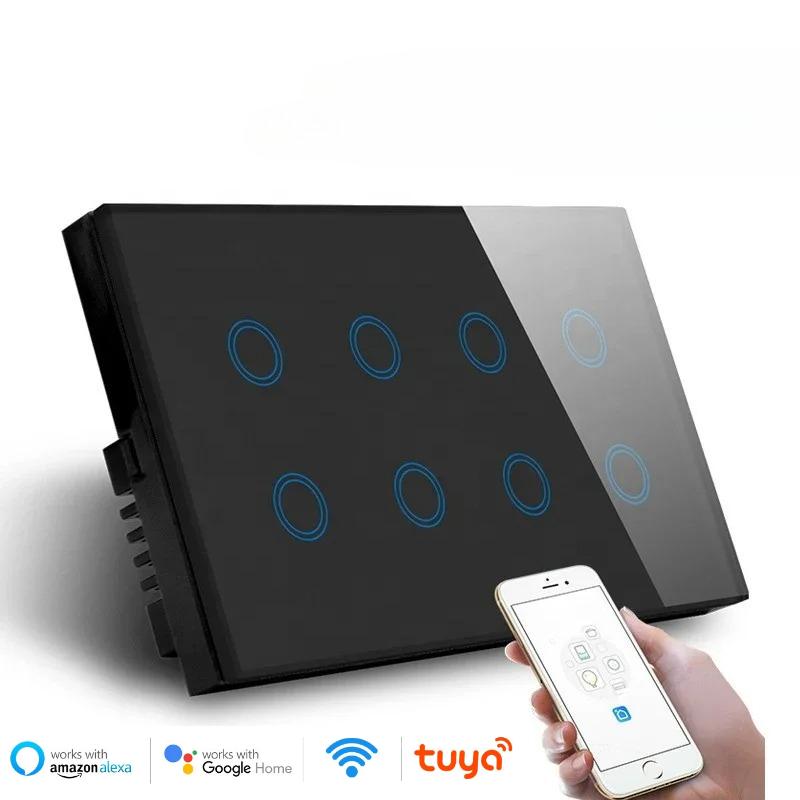 Wifi Smart Touch Light Wall Switch Interruptor Glass Panel 8 Gang 147*86mm Tuya App SmartLife Compatible with Alexa Google Home
