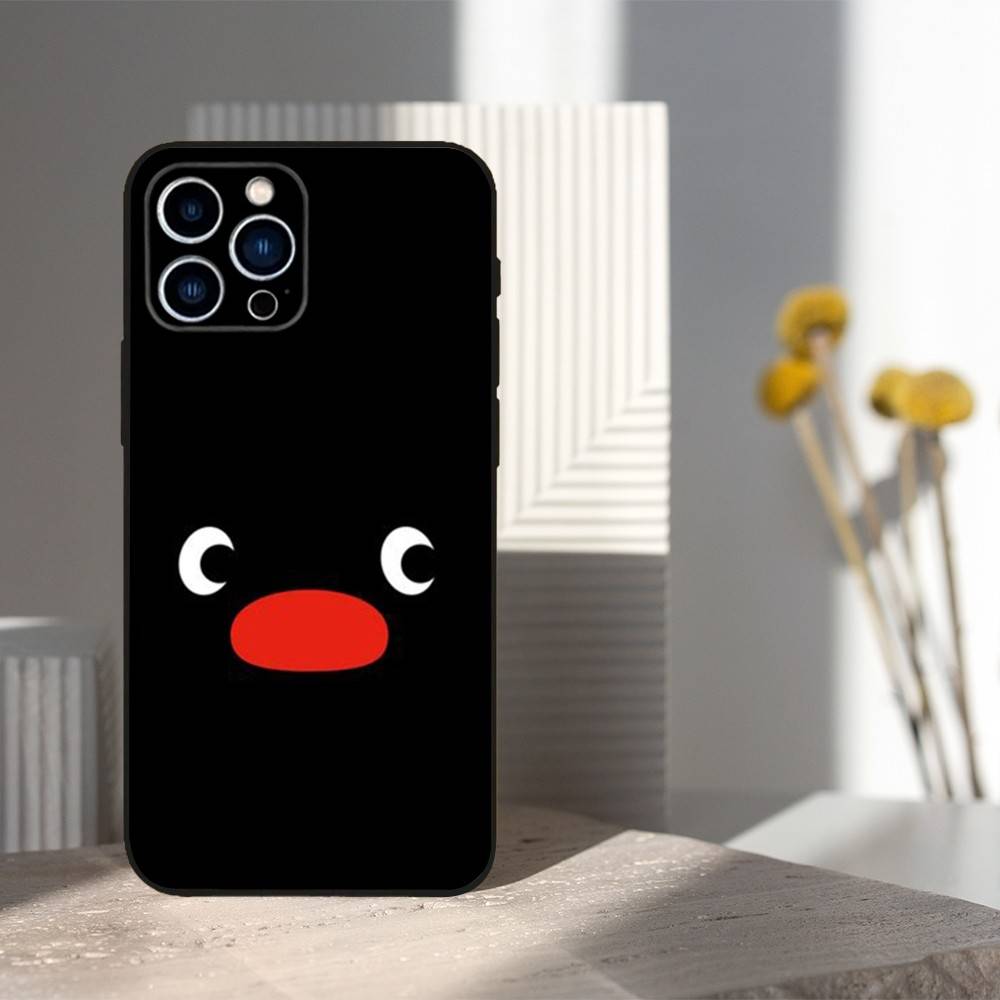 Cute Animal P-Pingu Penguin Case For iPhone 12,14,15,16,17,13,11,X,Mini,Plus,Pro Max,8,7,XR,SE,XS,Soft Silicone Black
