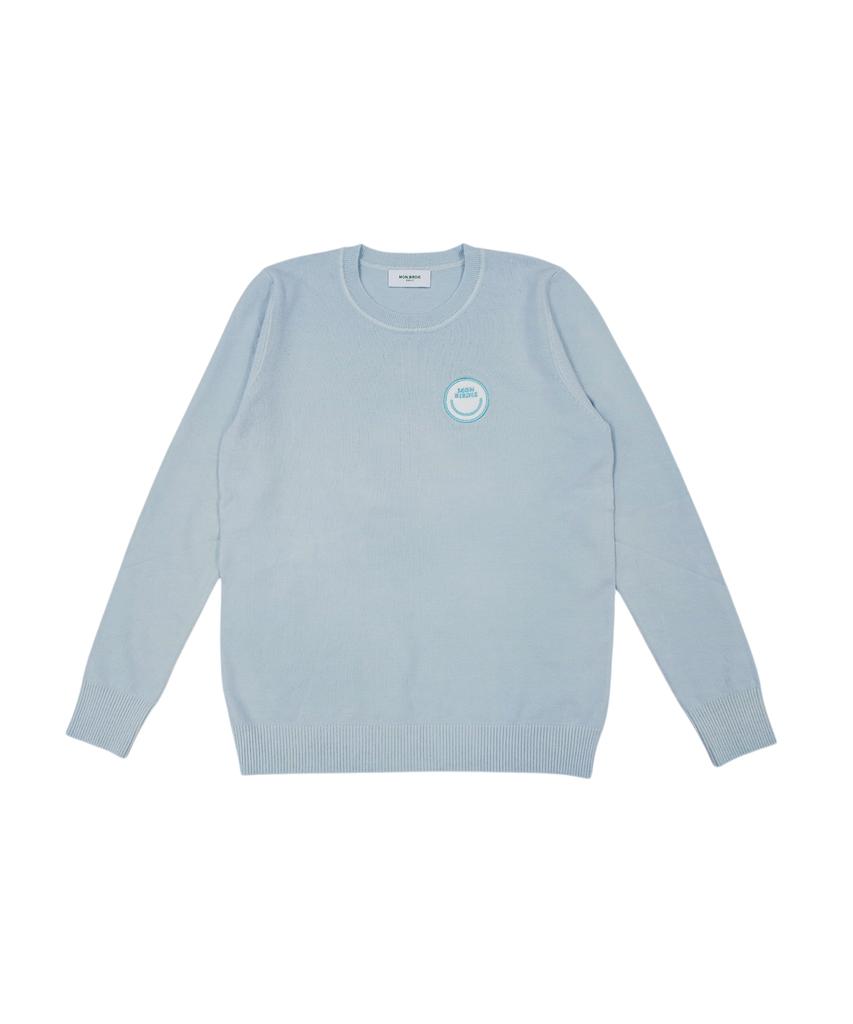 MONBIRDIE GOLF Вязаный джемпер с вышивкой 'Smile' Пастельный с длинным рукавом L.Blue