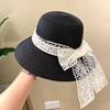 Ladies Straw Lace Large Brim Basin Hat Foldable Bow Sunscreen Sunshade Beige Straw Hat Bucket Hat Summer