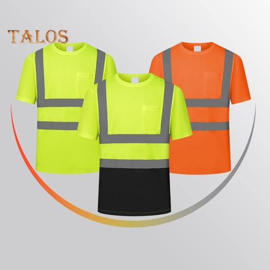 Мужская светоотражающая одежда с коротким рукавом и круглым вырезом, светоотражающая футболка с сетчатыми вставками, промышленная рабочая одежда