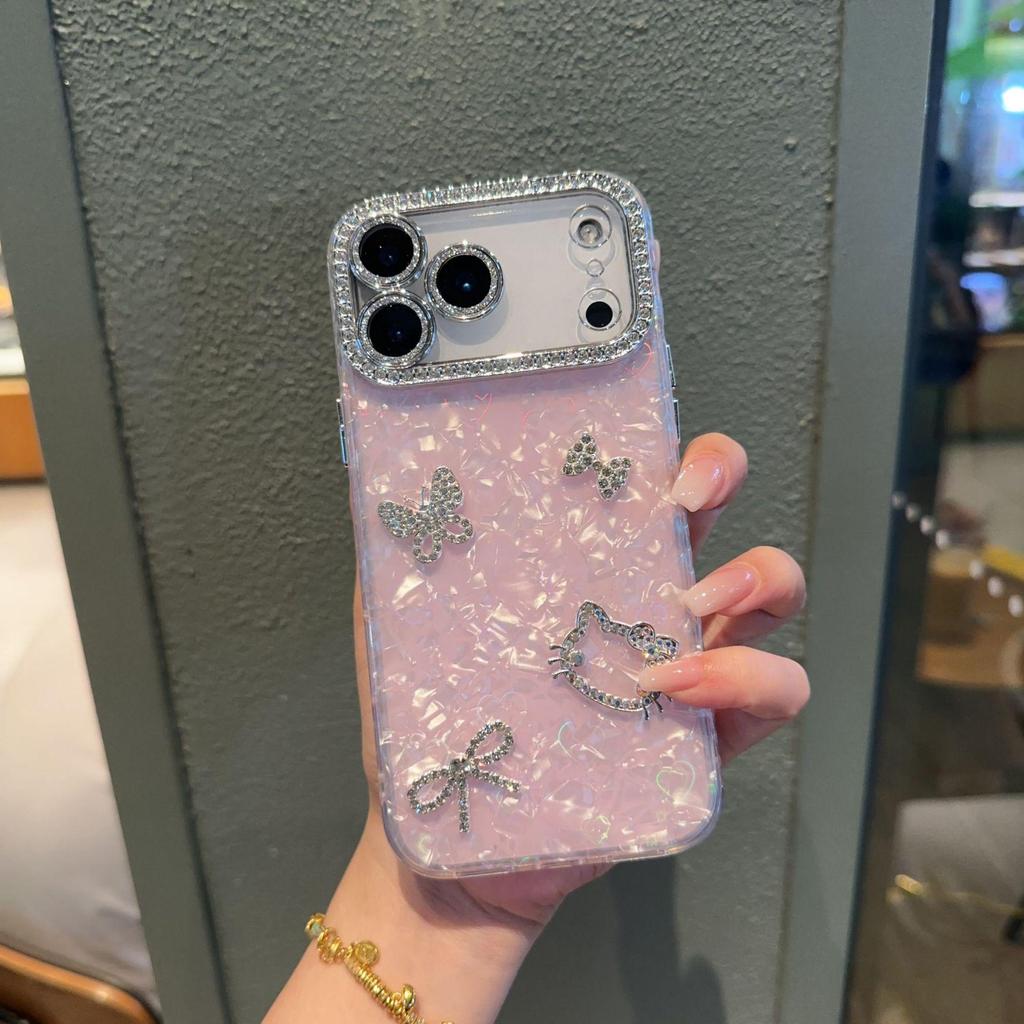 Чехол для телефона iPhone 13-17 Pro Max с ракушками, бантом и стразами