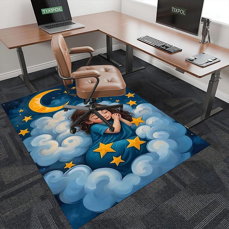 1pc Anime Cartoon Design Office Chair Mat - Moon and Stars Decorative Rug for Home Office, Festival Gift, Seasonal Universal Carpet.H023