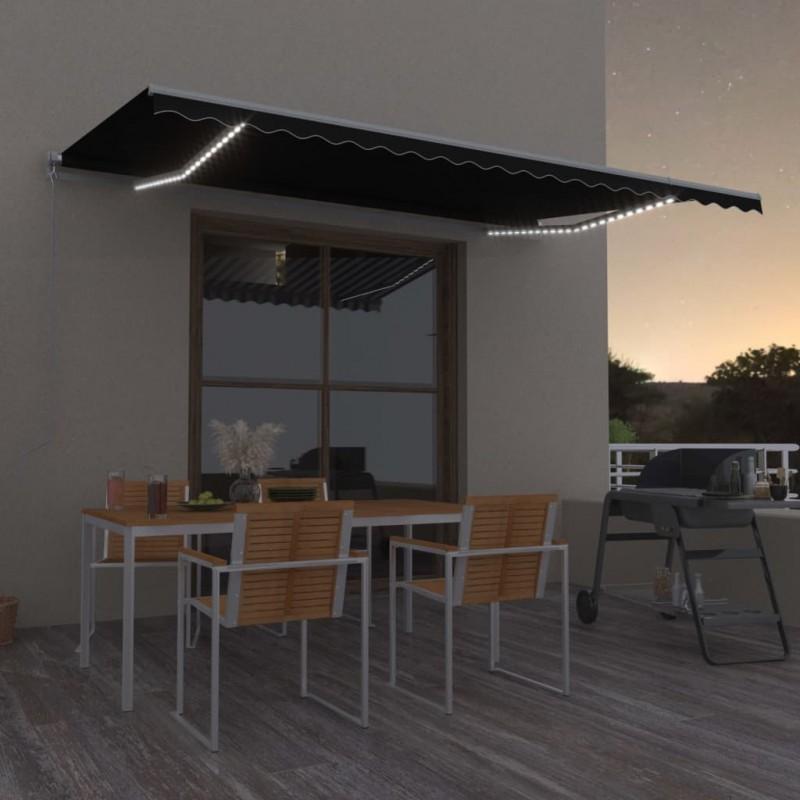 Day and Night - Day and Night Manual Retractable Awning with Anthracite Gray LED Light 500x300 Cm