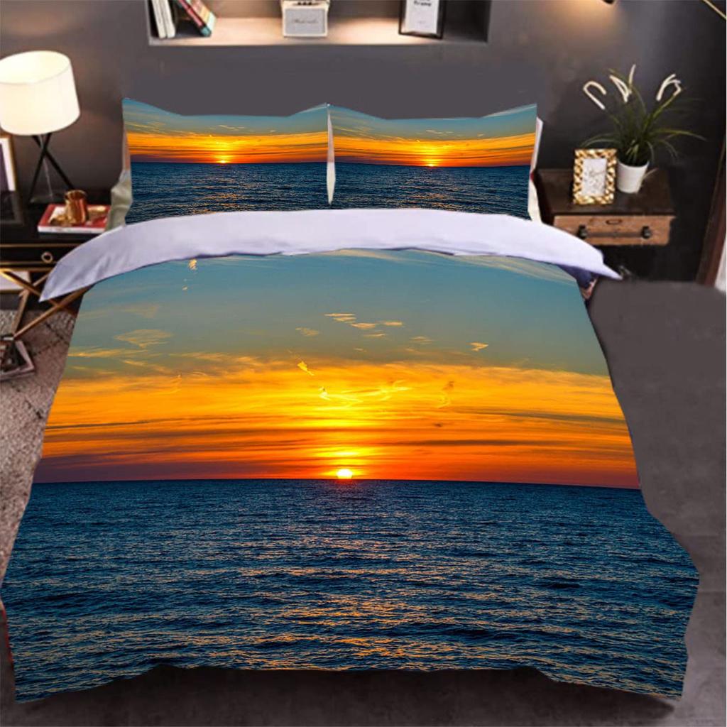 Sunrise Sunset And Sea Duvet Cover Sets For Teens Lightweight Quilt Covers Sea Coastal Nature Pattern Bedding Set Bedroom Decor