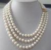 Triple Strands 8-9mm Real Australian South Sea White Pearl Necklace 17-19inch