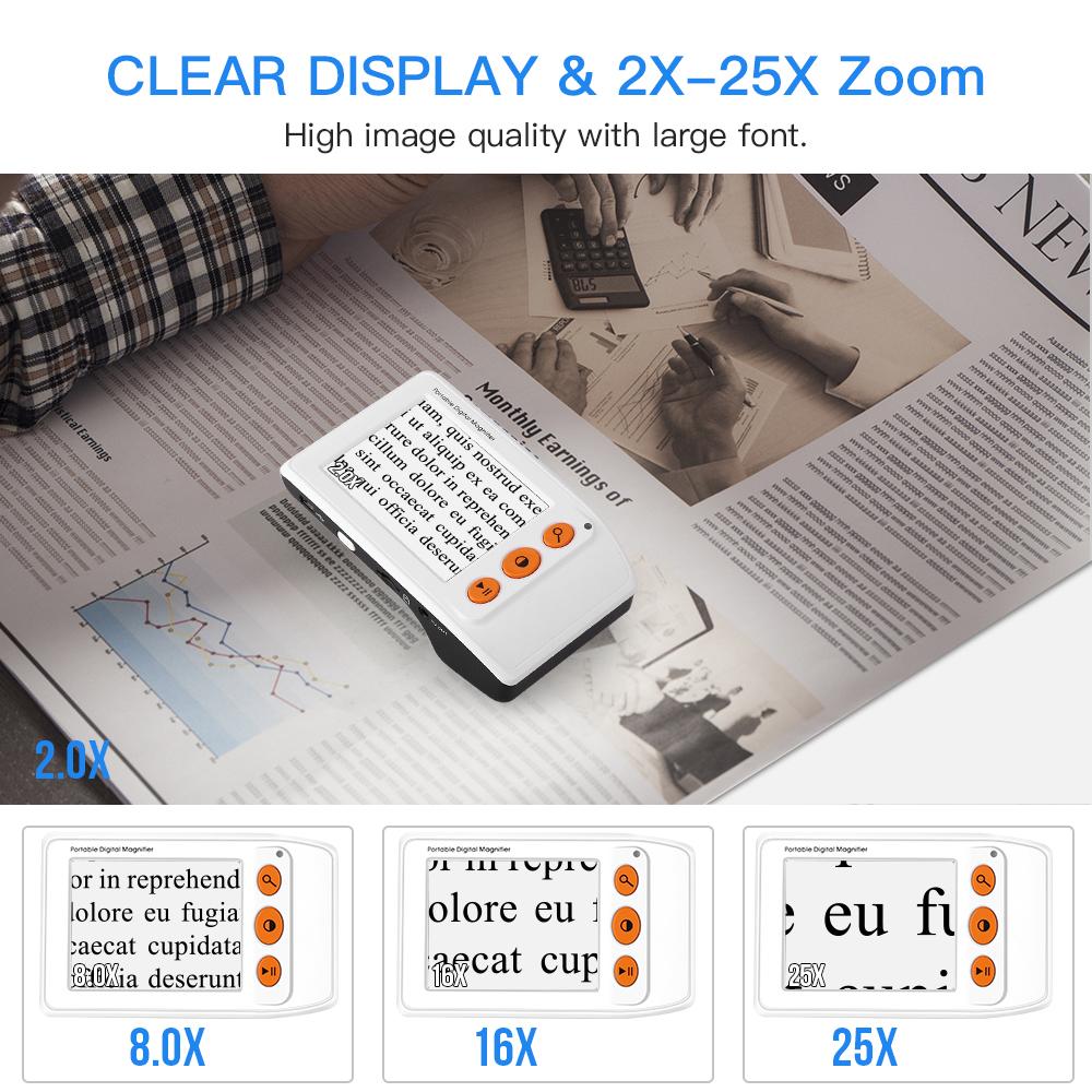 Портативная цифровая лупа для чтения, 3,5-дюймовый ЖК-экран для слабовидящих, 2x-25x зум, складная ручкаAA