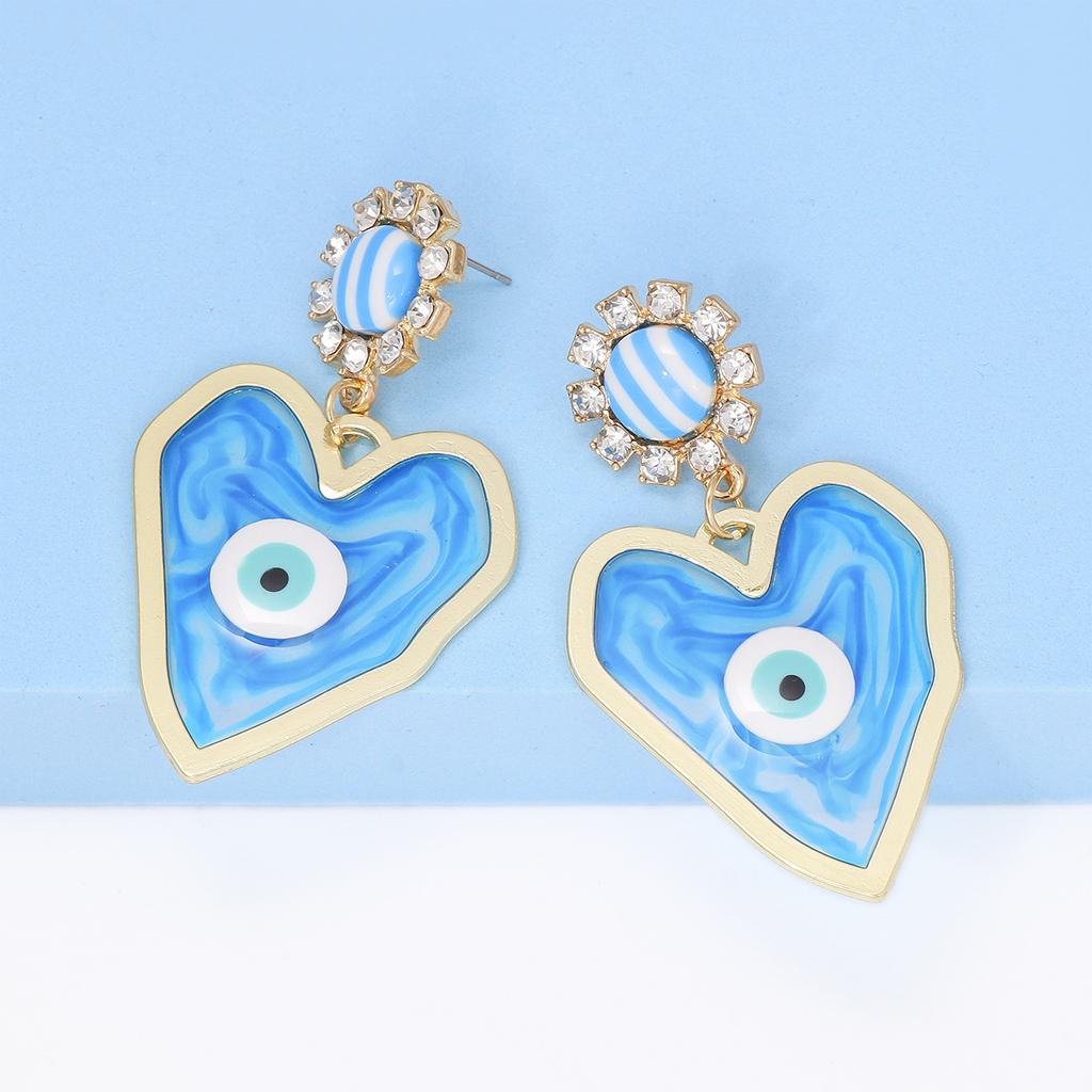Pinkdudu New Fashion Blue Heart Devil's Eye Drop Earrings Exaggerated Creative Red Green Earring for Women Jewelry PD1244