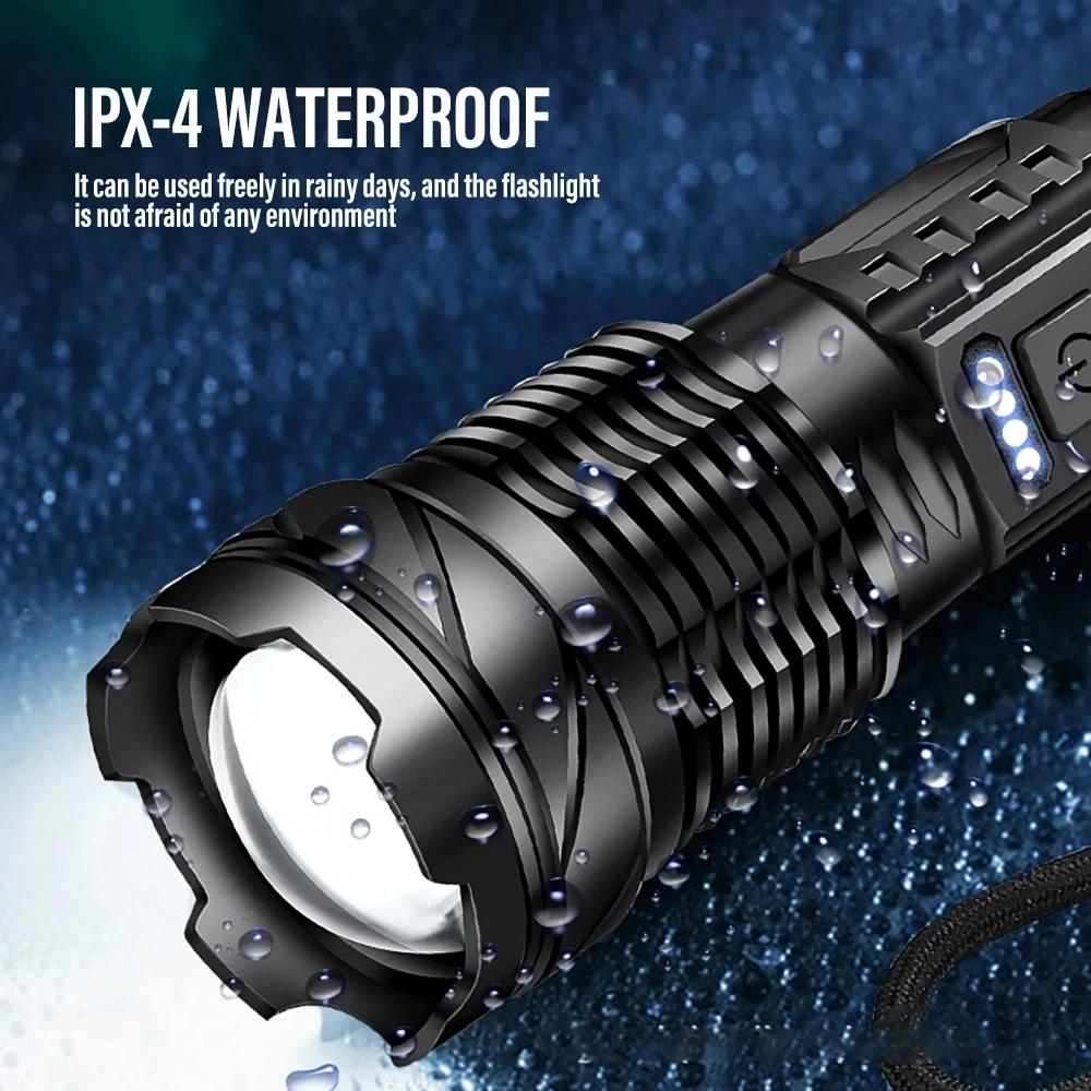 High Strong Power 90000LM Led Zoom Flashlights Tactical Emergency Spotlights USB Rechargeable Outdoor Camping Hiking Torch