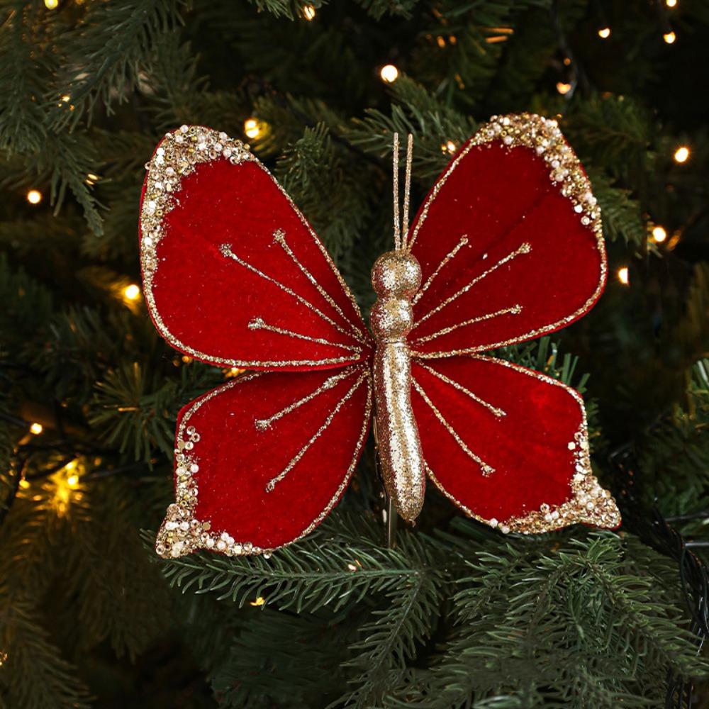 Sparkling Christmas Butterfly Pendant with Clip Glitter Holiday Decor Multicolor Flannel Xmas Tree Hanging Ornaments