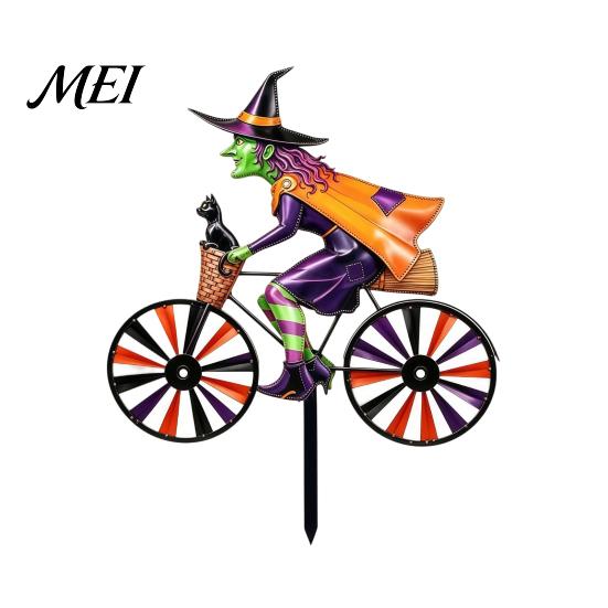 Yard Art for Garden Halloween Wizard/Ghost/Black Cat/Skeleton Bicycle Ground Stake Ornament, Metal Stakes, Patio And Balcony Ornaments Decorative