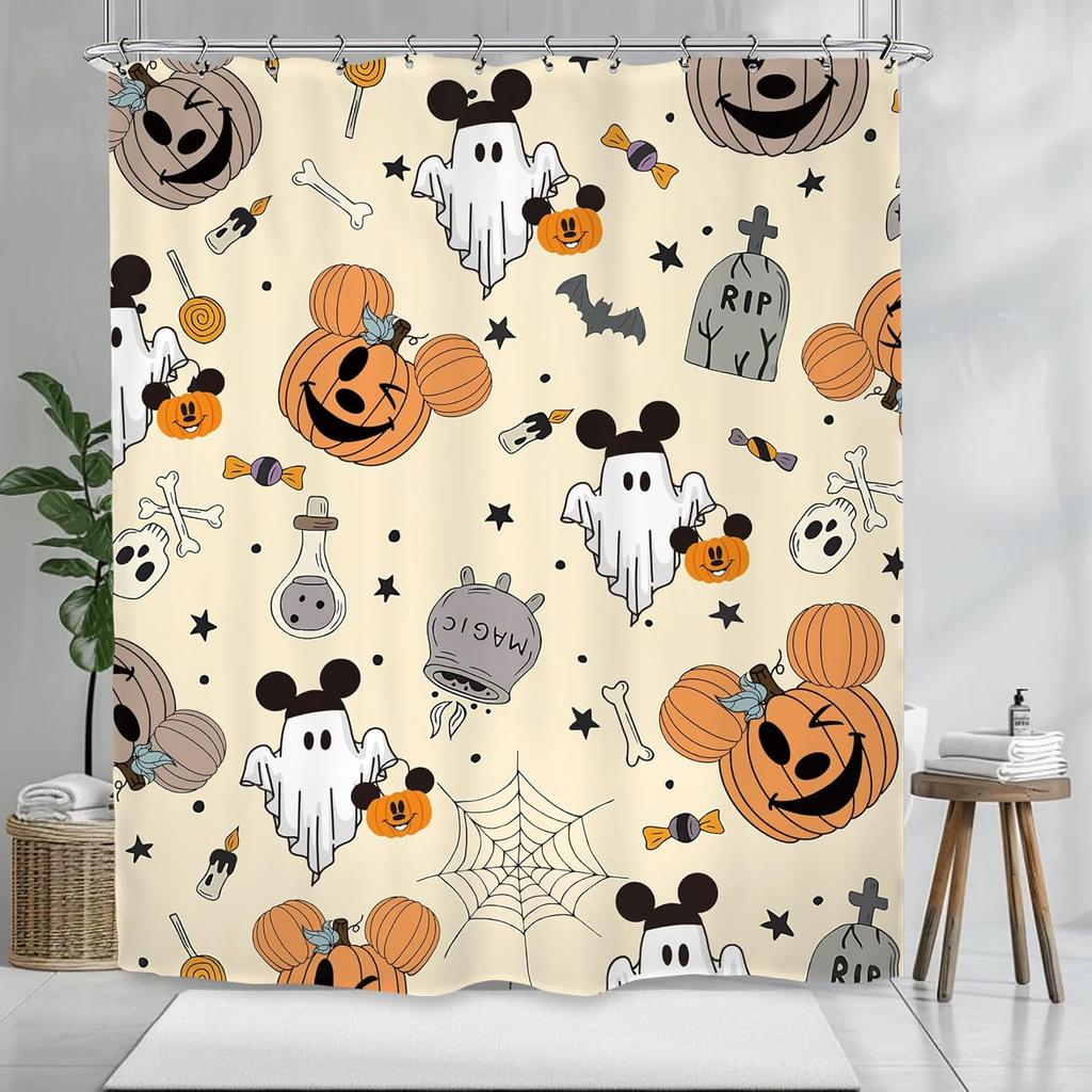 Хэллоуин Тыква Привидение Шторка для душа Голова мыши Тыква Череп Детский Мальчики Праздник Страшный Ужас Жуткий Набор для ванной Аксессуары