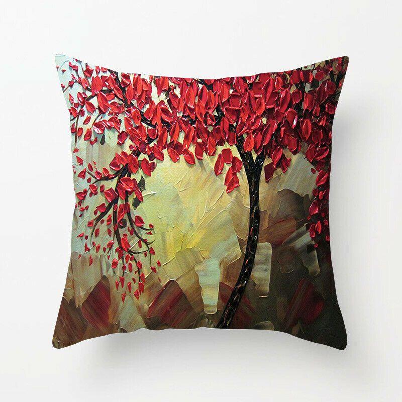 Elegant 3d Painted Tree Flowers Cotton Linen Cushion Cover For Home Decor