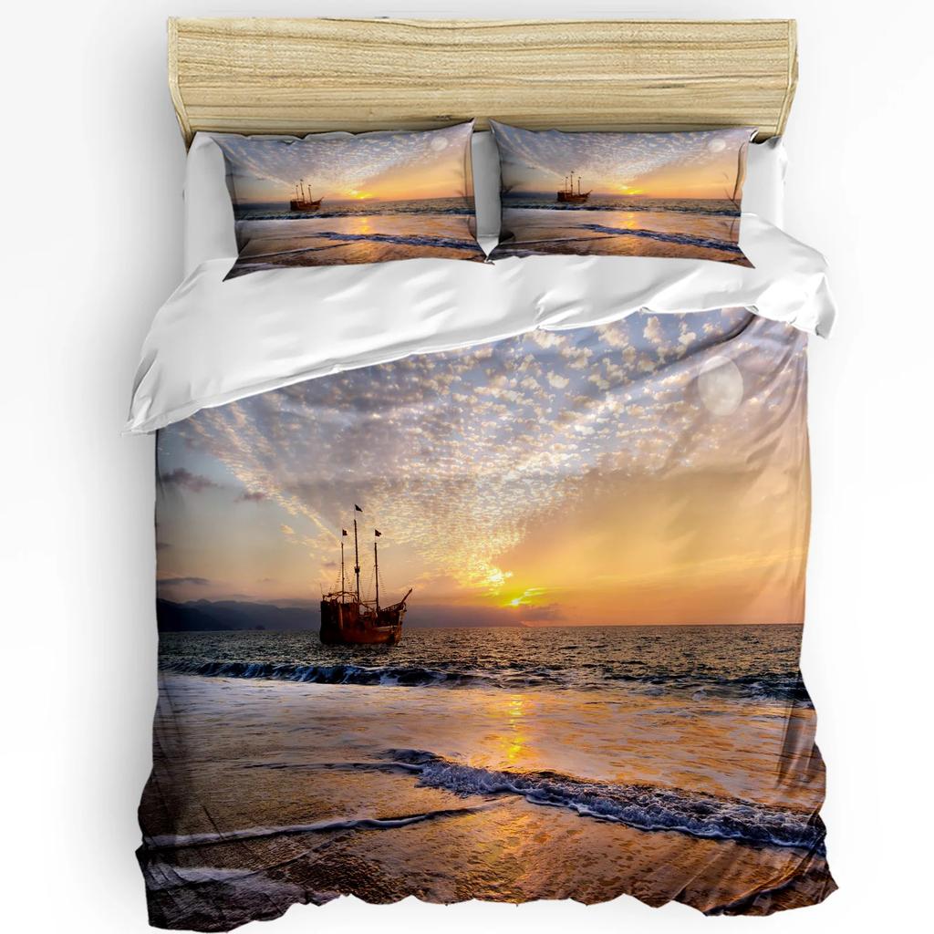 Tropical Arbor Pirate Ship Plank Duvet Cover 3pcs Bedding Set Home Textile Quilt Cover Pillowcases Bedroom Bedding Set No Sheet