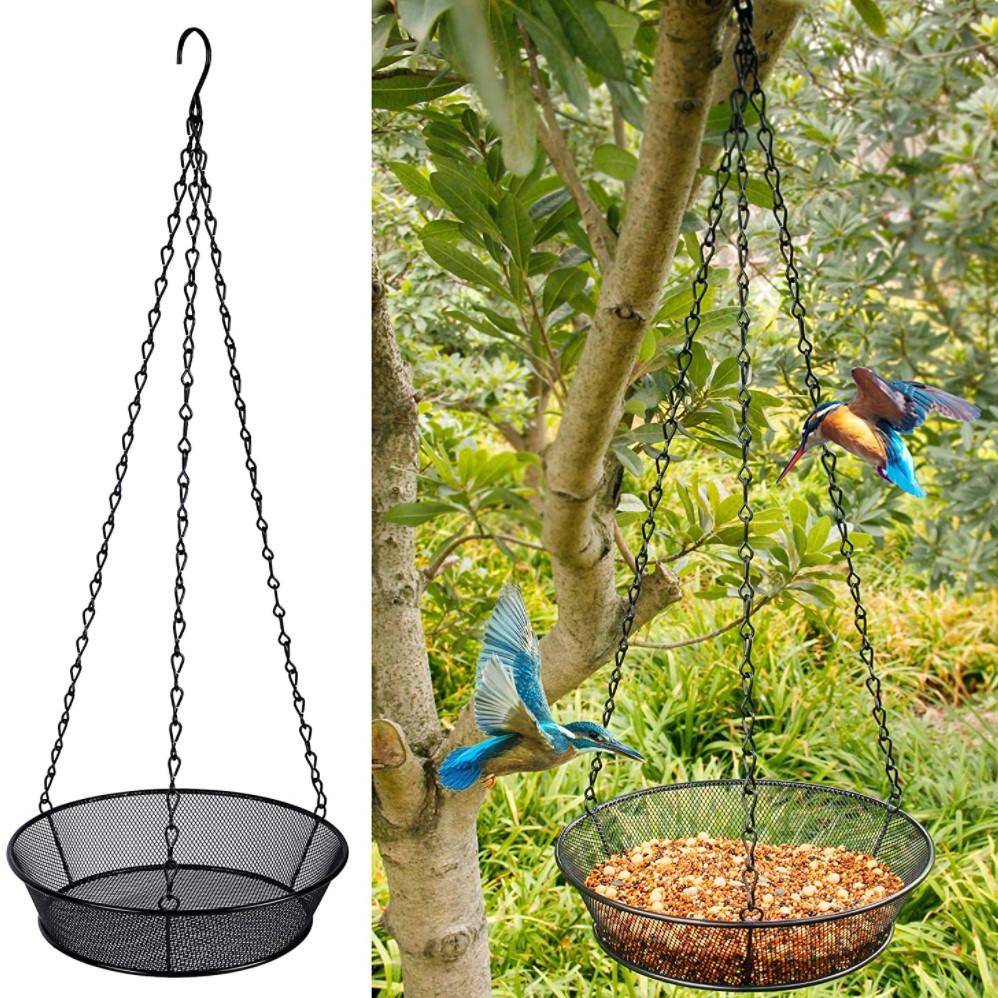 Vintage Hanging Bird Feeder Round Tray Metal Mesh Platform Seed Feeder for Outdoor Feeder Villa Garden Decoration Accessories