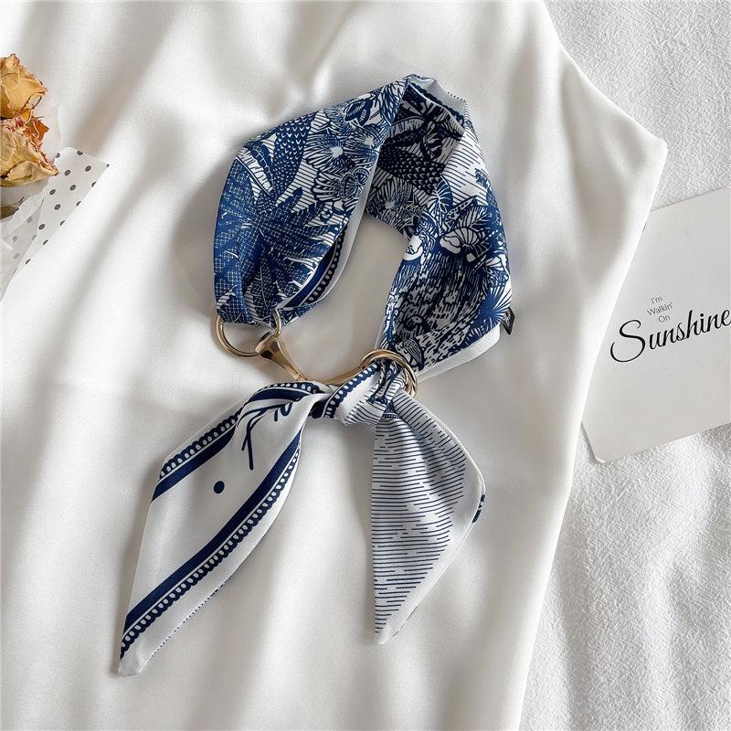 Женский длинный узкий шелковый шарф, повязка на голову, шейный галстук с принтом, роскошные брендовые аксессуары для волос, классные шарфы для девочек, лето 2021 г.