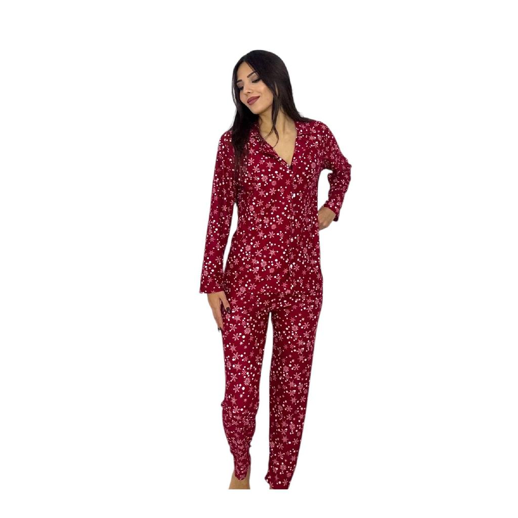 Новогодний зимний пижамный комплект на пуговицах