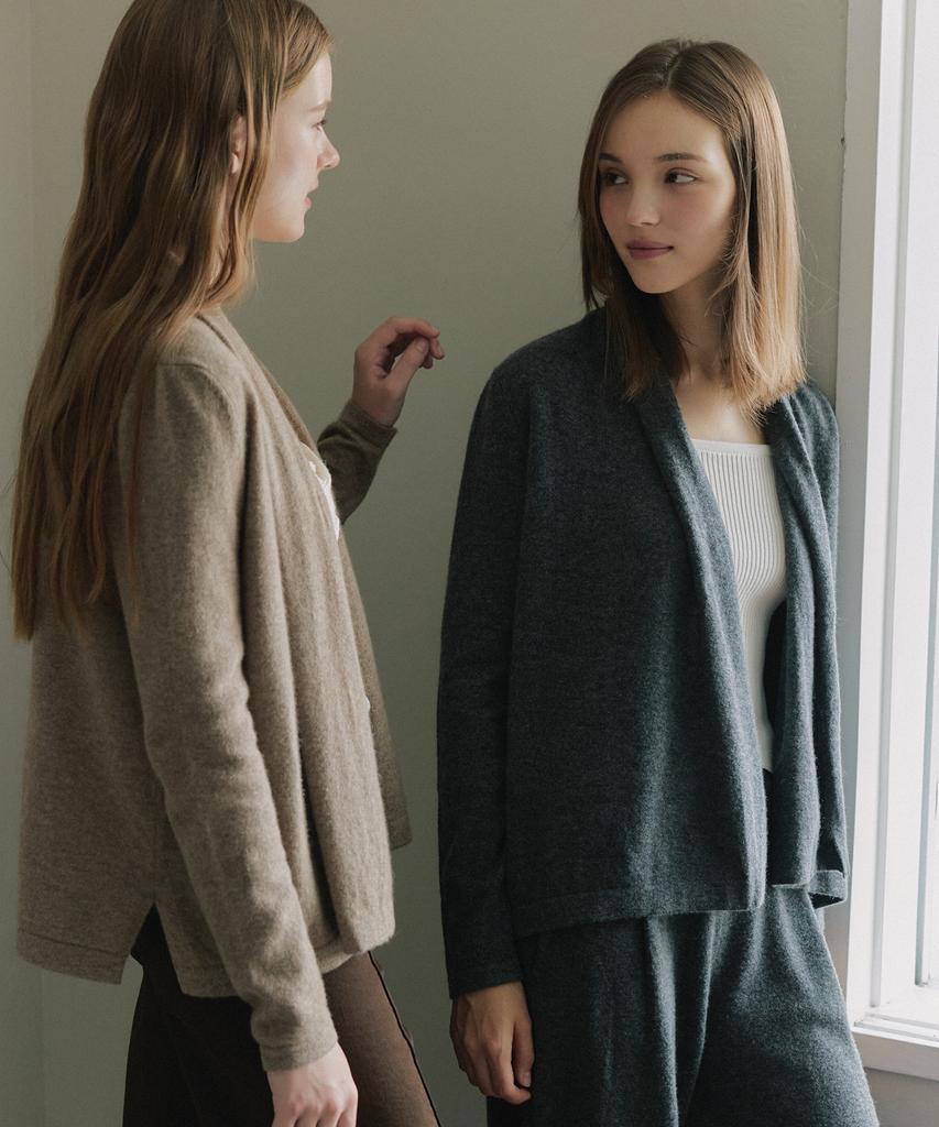 JE NE SAIS QUOI [100% Cashmere] Shawl Collar Open Cashmere Cardigan_ Charcoal