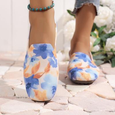 Модные женские кроссовки из дышащей сетки с принтом 2024 года, осенние трикотажные мокасины без застежек, женская легкая нескользящая повседневная обувь на плоской подошве