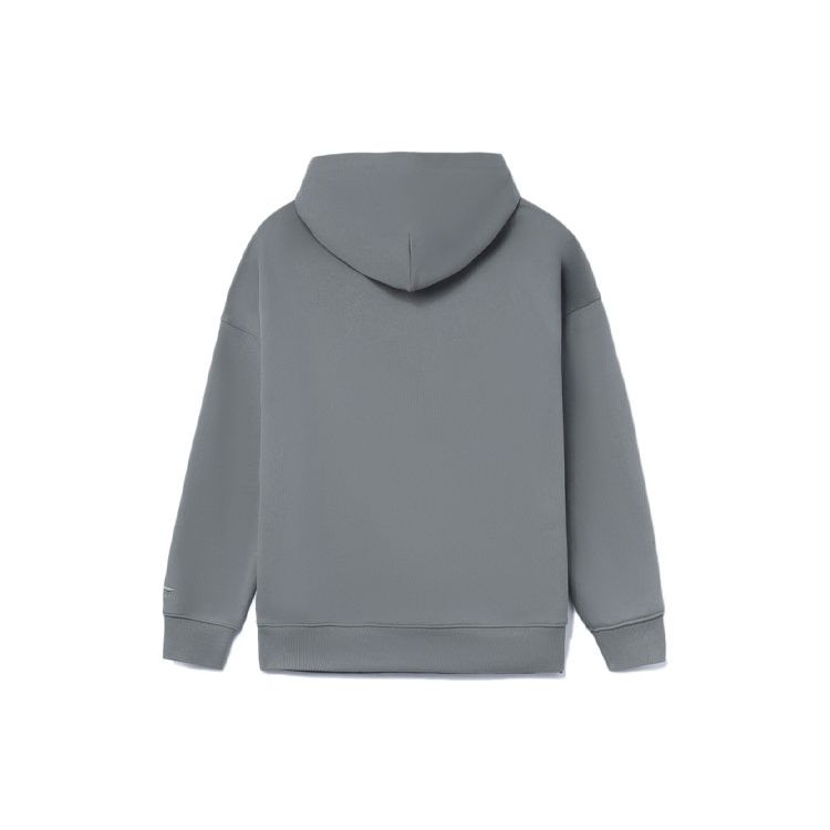 Li Ning Sport Fashion Series Small Logo Pocket Solid Color Loose Hooded Sweatshirt Men sweatshirt Gray AWDR869-6
