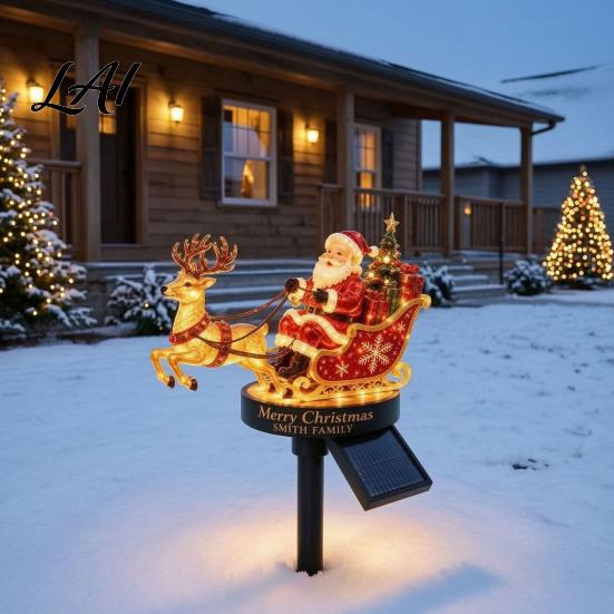 Warm White Festive Garden Lamps Santa And Reindeer Sleigh Solar Stake Light LED Christmas Pathway Holiday Landscaping Lighting Lamp Powered Outdoor