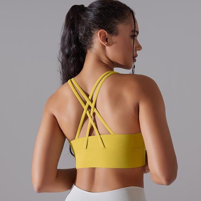 U-neck Crisscross Straps Sports Bra Women Push Up Workout Athletic Yoga Brassiere Padded Straps Backless Gym Crop Tank Tops