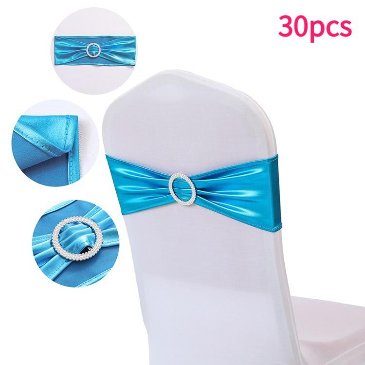 30pcs Elegant Golden Bow Chair Belts Elastic Bow Ribbon Chairs Back Decoration Gold Foil Tie Neatly Sewn Edges Sparkling Buckle