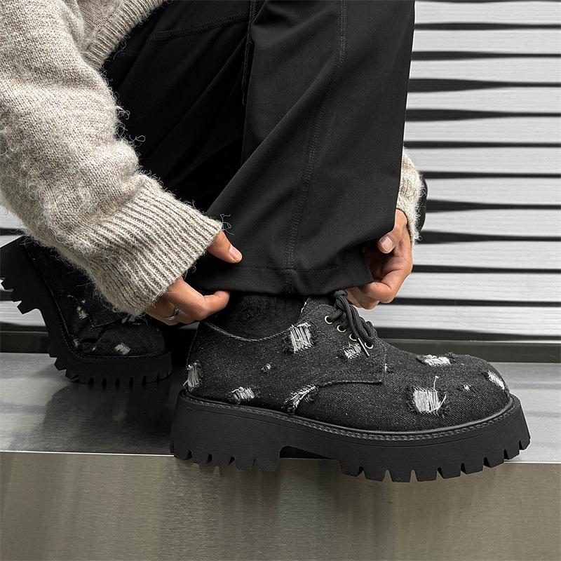 2024 новые туфли дерби с большой головой мужские осенне-зимние на платформе повседневные кожаные туфли с отверстиями 9261-J