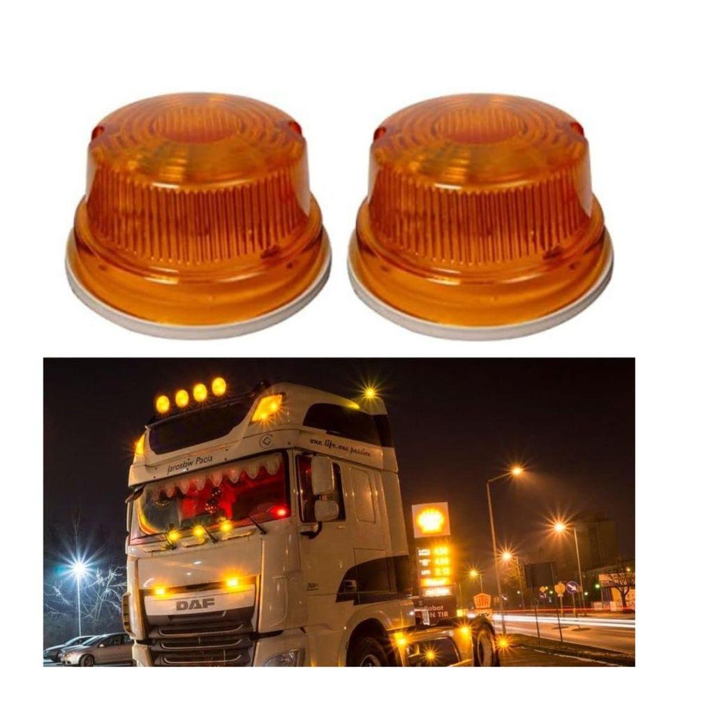 2-Pack Universal Round Amber LED Tail & Indicator Lights | 24V Trailer Turn Signal Lamps for RV, Truck, Tractor, Hinomoto, Kubota, Iseki, Yanmar