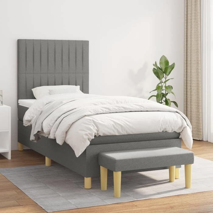 Maison Exclusive - Sommier à lattes de lit avec matelas Gris foncé 90x200 cm Tissu