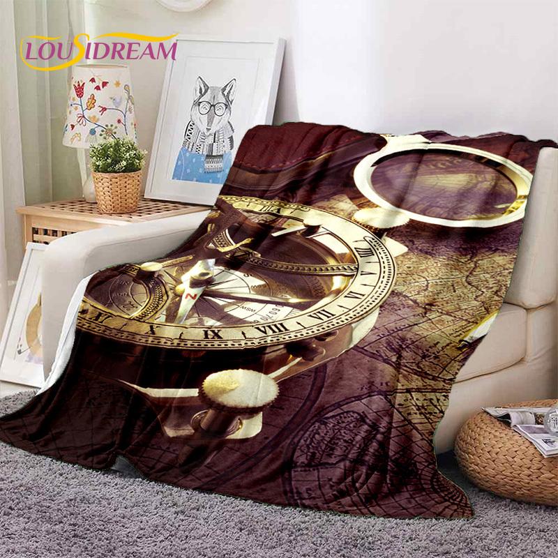 3D Ancient Nautical Chart World Map Compass Soft Flannel Blankets,Throw Blanket Comfortable Blanket for Picnic Beds Sofa Bedroom