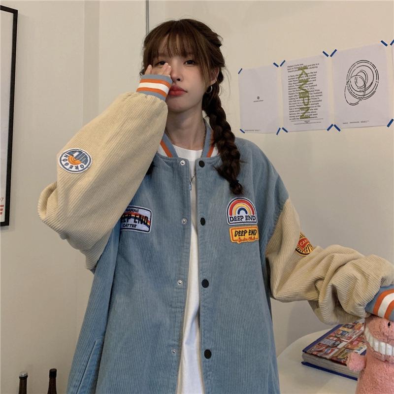 Вельветовая бейсбольная куртка с вышивкой, весенне-осенняя мужская и женская парная куртка в стиле ретро в стиле Харадзюку, уличное трендовое свободное пальто