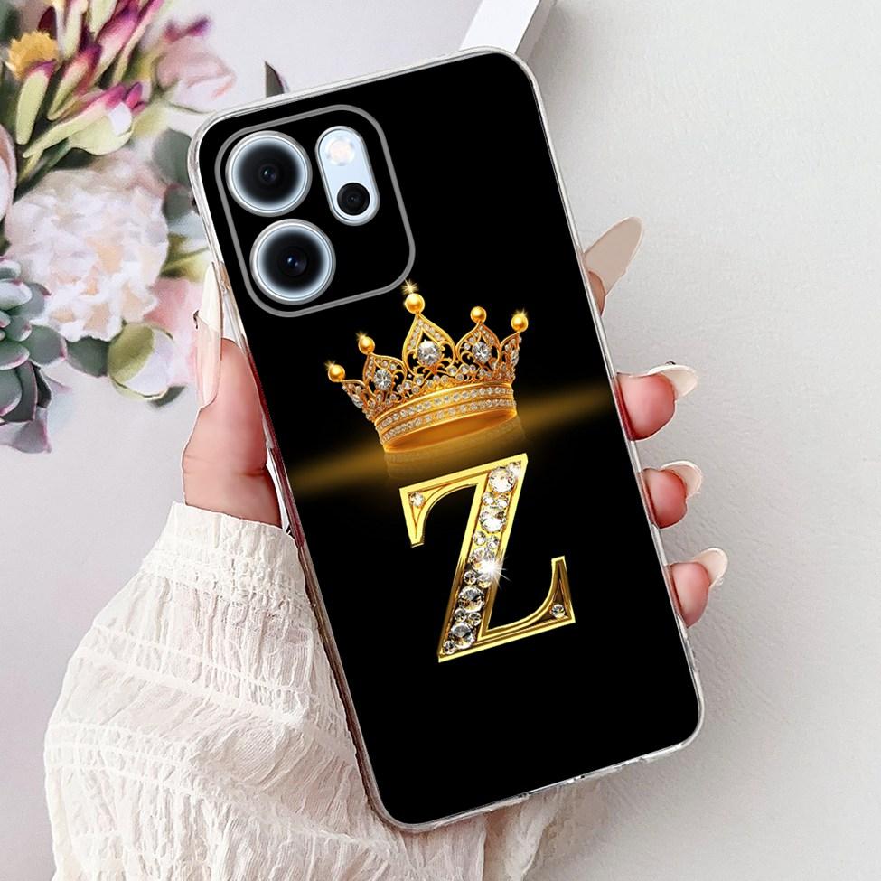 For Oppo Reno 14F CPH2743 Case For Oppo Reno14 F Cover Transparent Luxury A-Z Letters Fashion Flowers Crown Soft Bumper Casing