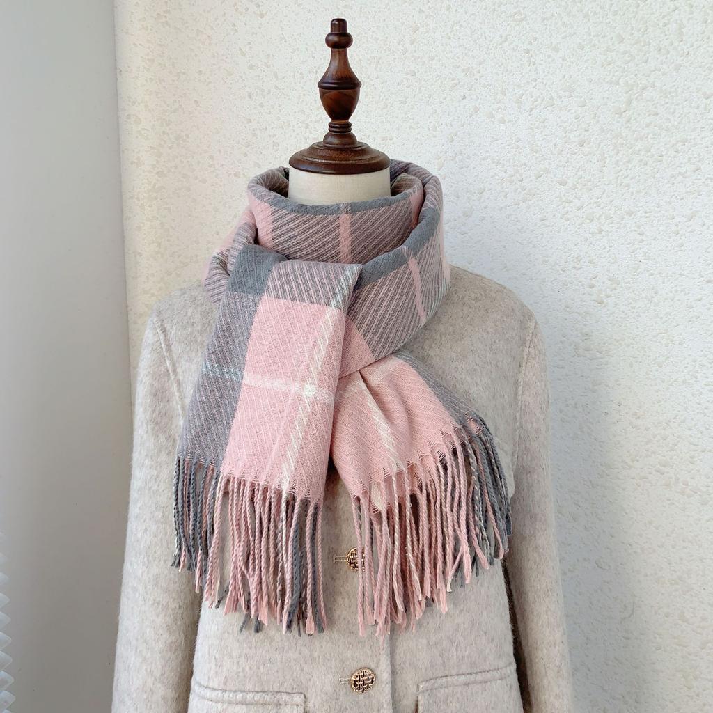 Зимняя новая высококачественная имитация кашемира с крупной сеткой, универсальная теплая толстая студенческая шаль для женщин 2024 года