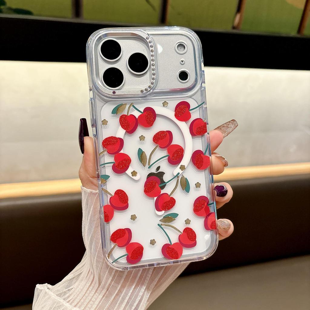 Floral Transparent Magnetic Bow Diamond Lens Case for iPhone 17 Pro Max
