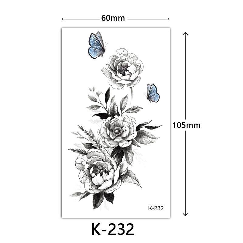 English Letter & Flower Butterfly Tattoo Stickers - Waterproof & Sketch Line Design