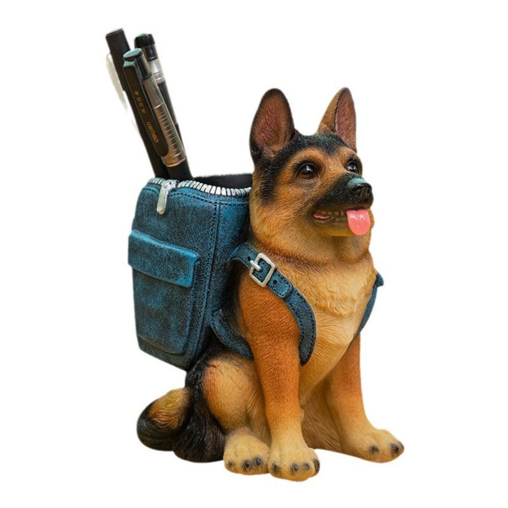 Resin Statue Desktop Storage German Shepherd Pen Box Figurines New Dog Sculpture Pen Container