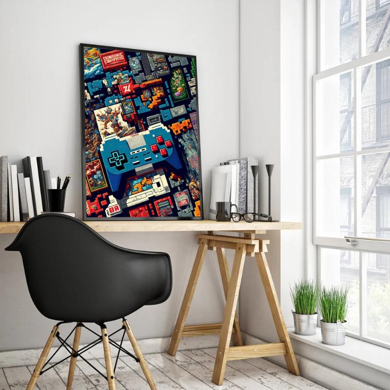 Pixel Gaming Game Boy Плакат Печать на холсте Gamer Life Gamer Love Home Room Decor Игровая комната Комната для мальчиков Эстетический настенный декор