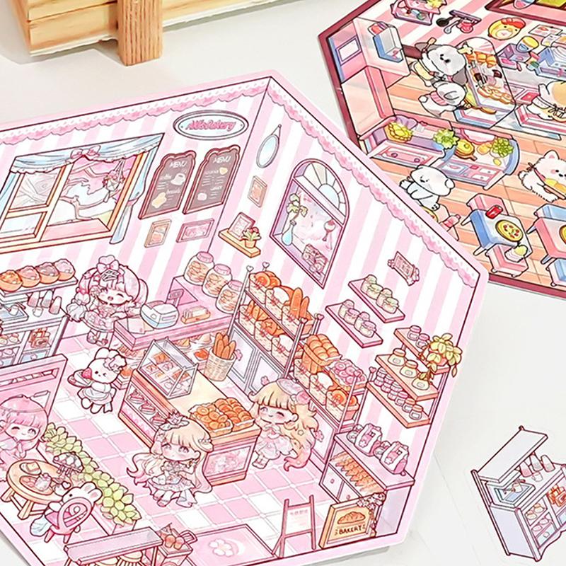 1 набор мультяшных ресторанных миниатюрных сцен для пекарни, 3D-наклеек для ландшафтного дизайна, визуальные трехмерные наклейки для укладки