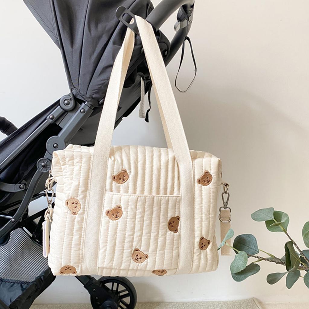 Сумка для бутылочек с вышивкой на коляску Мягкая хлопковая сумка-ведро с рисунком медведей и кроликов Оливковый бежевый ланч-бокс Сумка-тоут для бутылочек